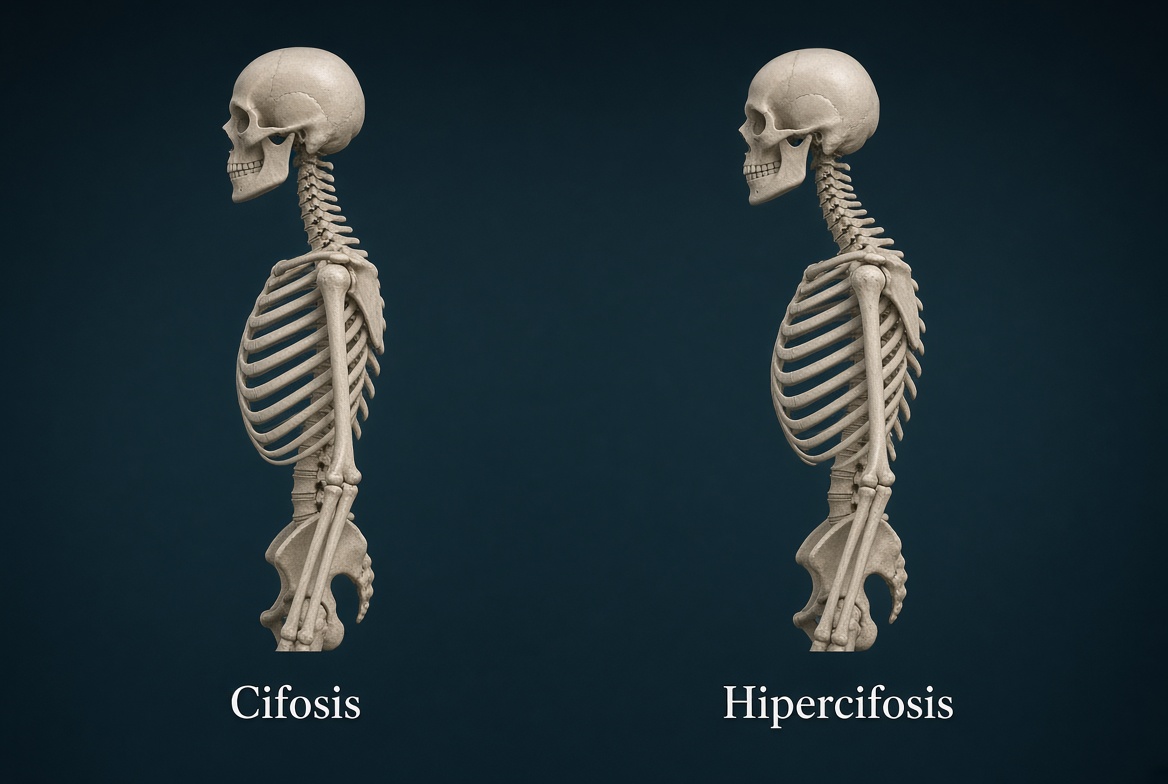 Perfil de columna: cifosis normal frente a hipercifosis con mayor encorvamiento